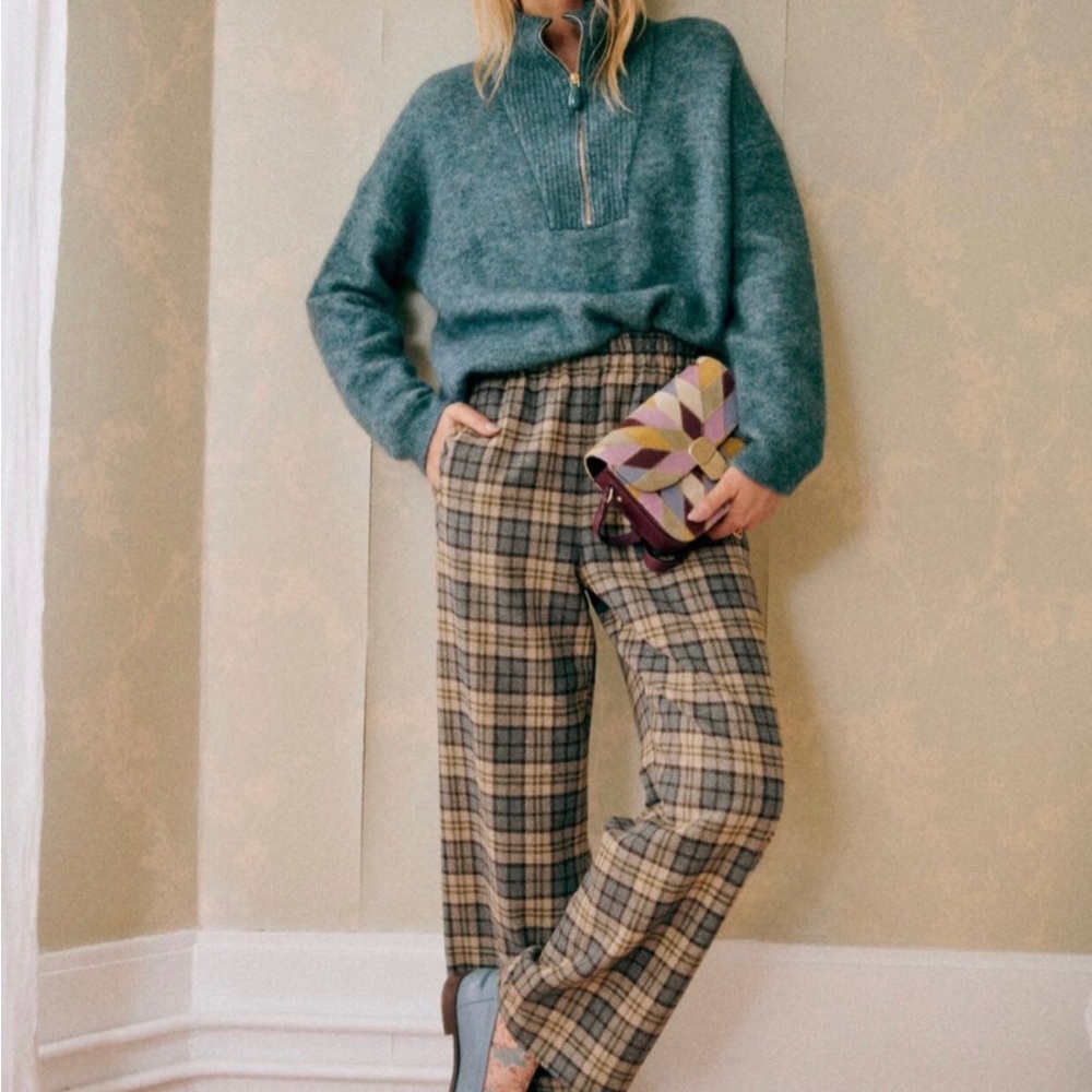 Sezane Cream and Brown Ankle Cropped Pants - Picture 1 of 5